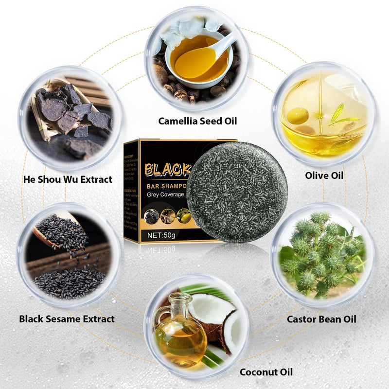 TPTAL Gray Reverse Bar,Cover Gray-Hair-Bar Soap,Natural Hair Darkening Shampoo Bars for Coverage GrayHair Soap,Grays White Hair Reverse Basr,Fast Natural Black Hairs Shampoo BarSoap (2PCS) - Image 3